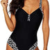 AOQUSSQOA Ladies Swimming Costume Sexy Leopard V Neck One-Piece Monokini Tummy Control Swimwears Plus Size Bathing Suits Mesh Backless Swimsuit for Women (WLeopard, XL)