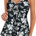 Ruuione Tankini Swimsuits for Women Floral Print Tank Top with Boyshorts Two Piece Bathing Suits(5BWflower,L)