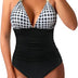 RXRXCOCO Halter Neck Tummy Control Swimsuit Women One-Piece Ruched Non Padded Swimming Costume