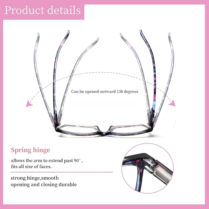 Kerecsen 6 Pack Ladies Reading Glasses Blue Light Blocking Spring Hinge Fashion Readers Computer Eyeglasses Women/Men (6 Pack Mix Color-1, 1.25, Diopter)