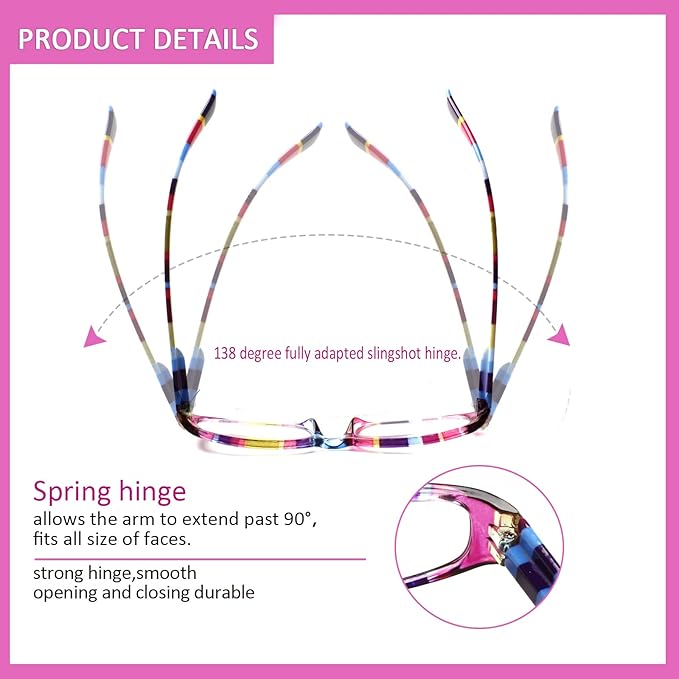 Kerecsen Women's Reading Glasses 4 Pairs Ladies Fashion Spring Hinge Readers (4 Pack Mix Color-2, 0.50, Diopter)