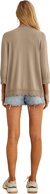 GRECERELLE Womens Summer Cardigan Lightweight Soft Casual Cropped Knit Shrugs Jumper Womens Tops for Dress Summer Evening Wedding (Khaki, M)