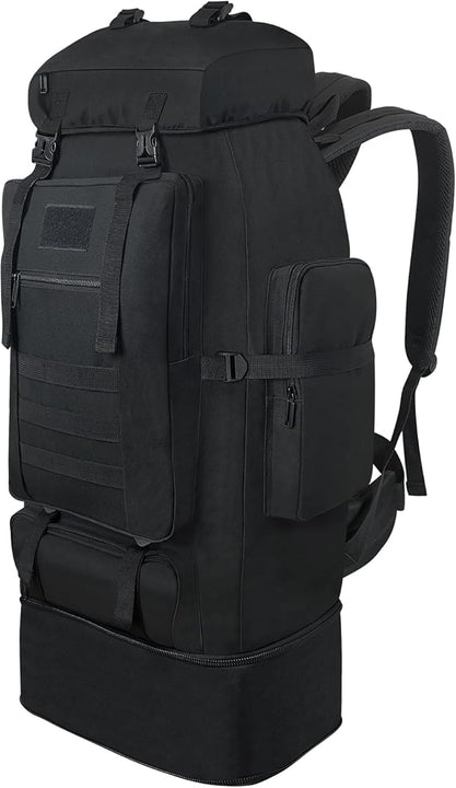Vaupan Hiking Backpack, 100L Large Camping Backpack, Expandable Waterproof Molle Rucksack, Outdoor Sport Travel Daypack Military Tactical Backpack for Men Women (Black)