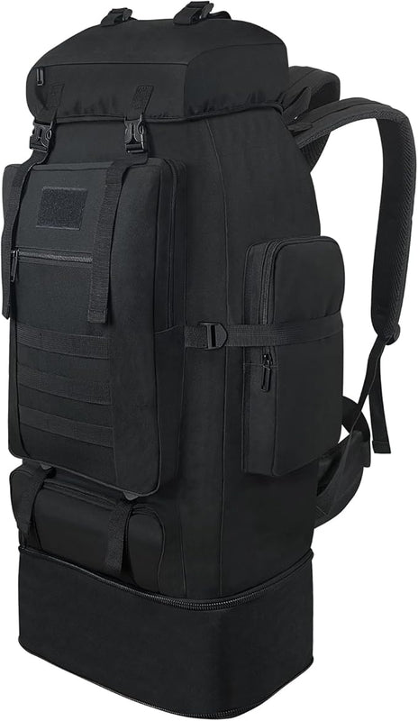 Vaupan Hiking Backpack, 100L Large Camping Backpack, Expandable Waterproof Molle Rucksack, Outdoor Sport Travel Daypack Military Tactical Backpack for Men Women (Black)