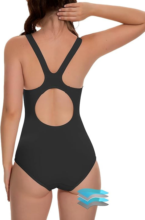 Beautikini Period Swimwear One Piece Leakproof Menstrual Swimsuit Racerback Training Bathing Suit for Teens Girls and Women Black, S