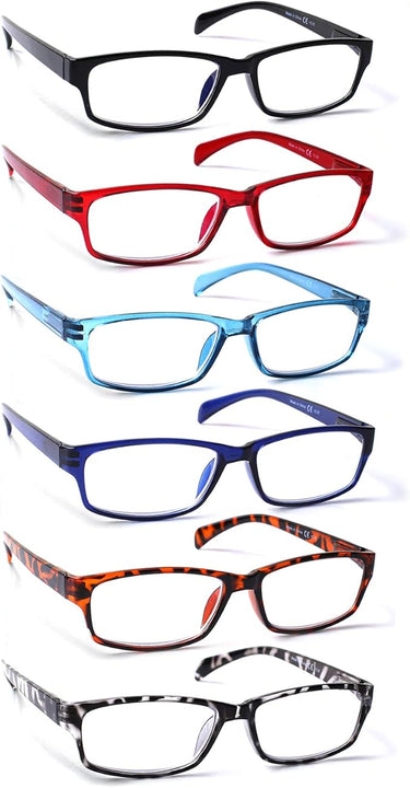 Kerecsen 6 Pack Fashion Reading Glasses for Women Men Blue Light Blocking Anti UV Readers with Spring Hinge, 2.5X