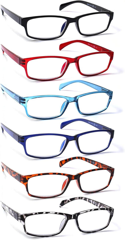 Kerecsen 6 Pack Fashion Reading Glasses for Women Men Blue Light Blocking Anti UV Readers with Spring Hinge, 2.5X