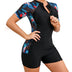 FYMNSI Women's Surfing Suit with Leg Zip One-Piece Rash Guard UPF 50+ Swimwear Surfing Swimsuit Swimwear, Black and red flowers., M