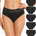 Wealurre Cotton Underwear Women Lace Waistband Full Briefs Ladies High Leg Knickers for Women Soft Stretch Panties Multipack 5 (X-Large, Black)