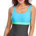 Womens One Piece Swimsuit Tummy Control Swimming Costume Slimming Monokini Push Up Swimwear Splicing Striped Sports Scoopback Bathing Suit with Removable Foam Cups Athletic Padded Swimsuits