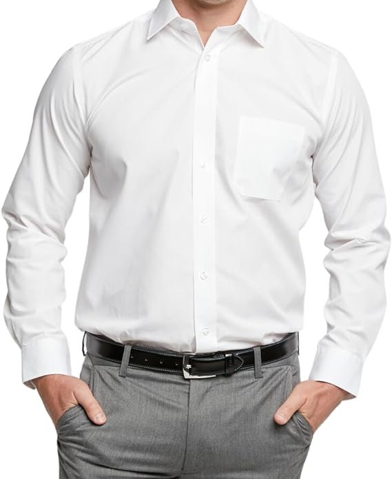 Double TWO Men's Long Sleeve Plain Formal Shirt Non Iron Classic Fit Business Dress Shirt