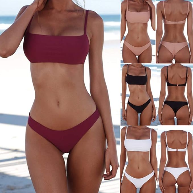 meioro Bikini Set Swimsuits for Women Low Waist Thong Swimwear Bathing Suits No Rims Swimming Costume (L,Purple)
