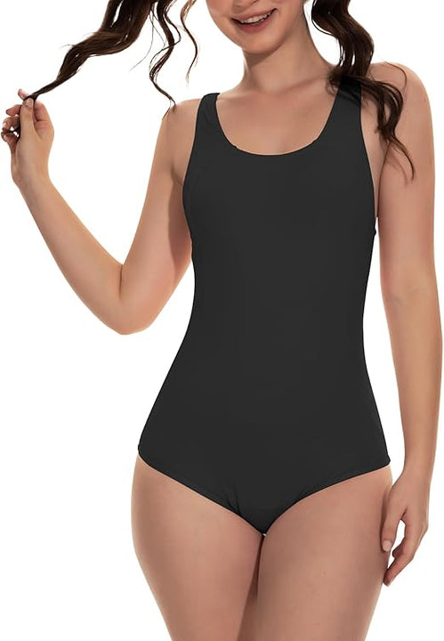Beautikini Period Swimwear One Piece Leakproof Menstrual Swimsuit Racerback Training Bathing Suit for Teens Girls and Women Black, S