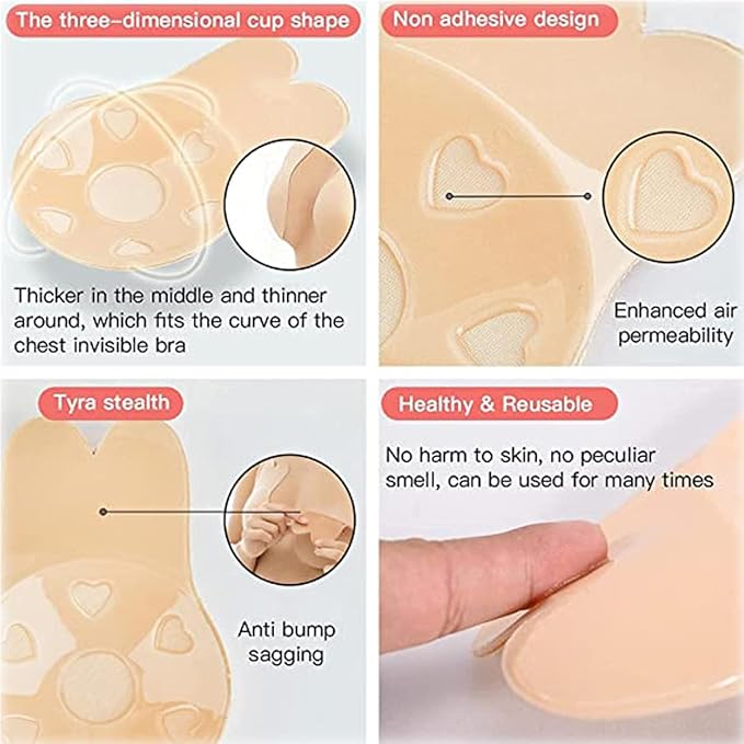 HonLena Stick on Bra Strapless Bras,Women Backless Bra,Rabbit Lift-Up Bra,Reusable Bra for Women Backless Evening Dress for Girls Women Beige