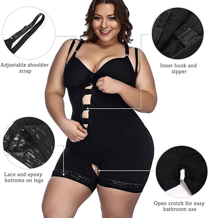 FeelinGirl Womens Shapewear Tummy Control Bodysuits Open Bust High Waisted with Zipper Thigh Slimmers Black XL