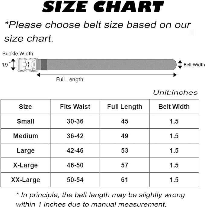 JUKMO Quick Release Tactical Belt, Military Work 1.5" Nylon Web Hiking Belt with Heavy Duty Seatbelt Buckle (Small-for Waist 30"-36" (Length 45"), Black)