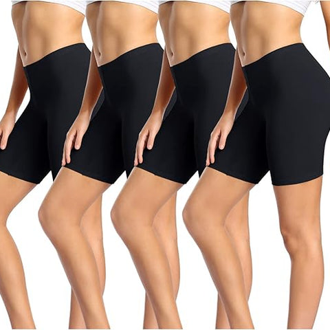 wirarpa Ladies Anti Chafing Shorts Womens Boxers Underwear Cotton Cycling Shorts Leggings for Under Dresses 4 Pack Black, Size L