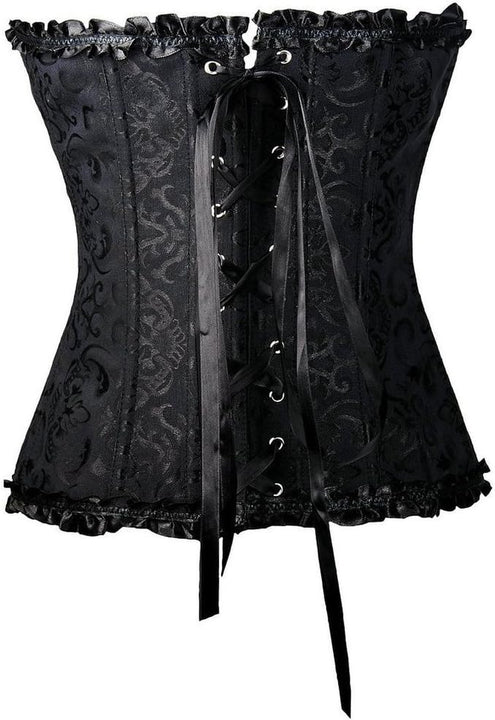 Everbellus Sweetheart Overbust Satin Lace Boned Corset Bustier Black L
