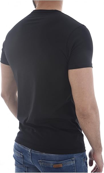 Emporio Armani Mens Essential Monogram With Crew Neck T-Shirt, Black/Black, XL UK
