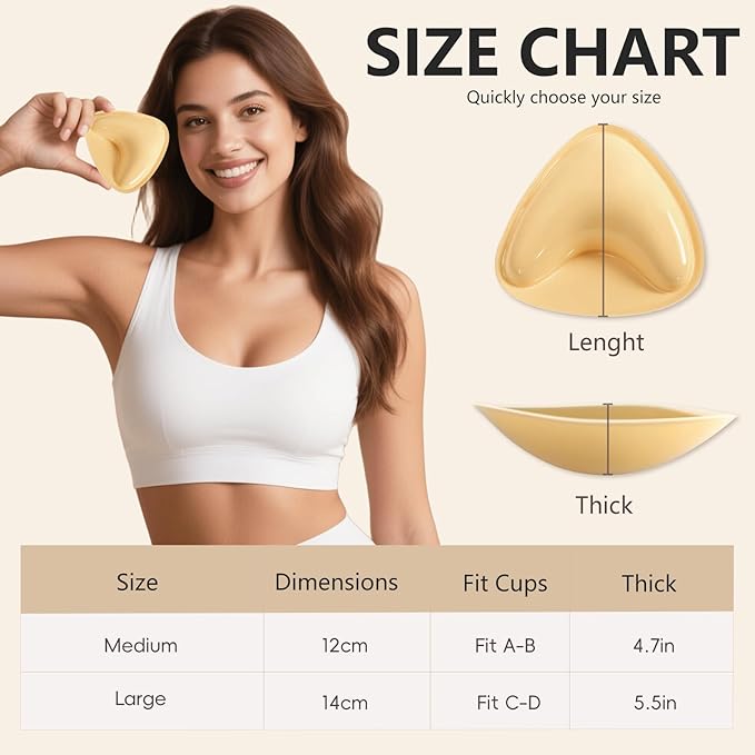 Vety 2025 Sticky Bra Inserts, Reusable Stick On Bra Push Up Invisible Self-Adhesive Bras for Evening Dress, Wedding Dress and Backless Strapless Clothing (UK, Alpha, L, Regular, Regular, Beige)