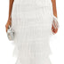 VERWIN Women's Fringe Maxi Dress High Waist V Neck Tiered Tassels Dress Ruffles Sleeve Bodycon Prom Dress M White