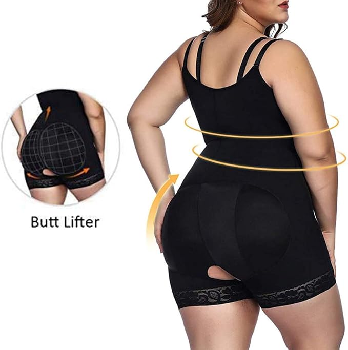 FeelinGirl Womens Shapewear Tummy Control Bodysuits Open Bust High Waisted with Zipper Thigh Slimmers Black XL