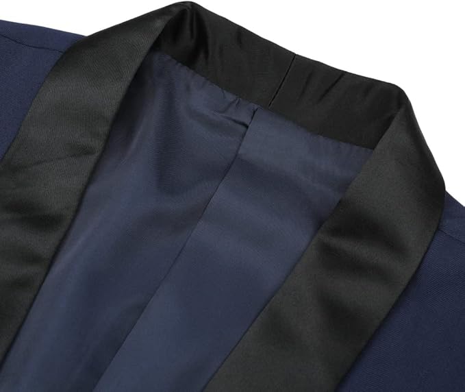 YOUTHUP Mens Suits Slim Fit 3 Piece Suit Shawl Lapel Wedding Dinner Tuxedo 1 Button Blazer Pants Vest, Dark Blue, S