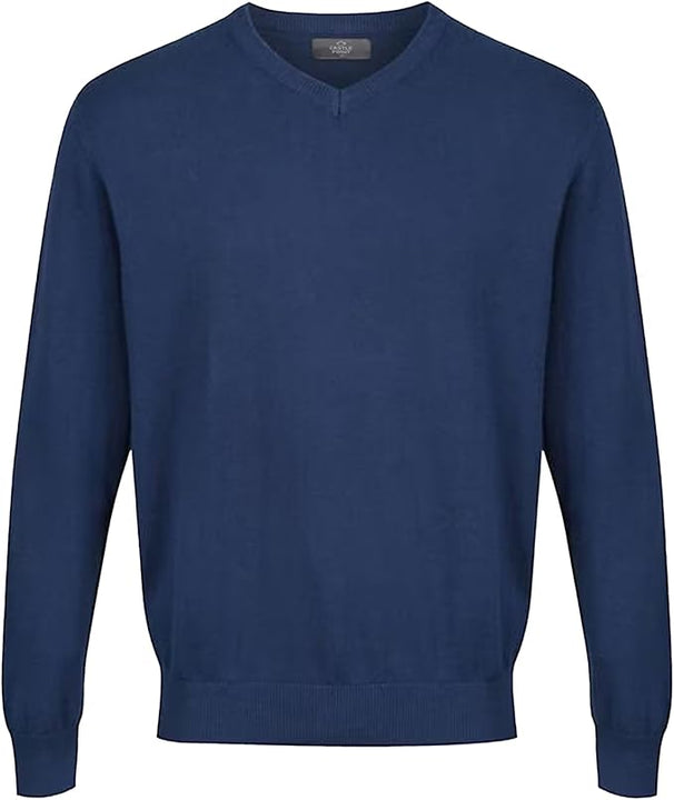 Castle Point Mens Cspknt003 Herren-strickpullover Mit Rundhalsausschnitt Cotton Soft Touch V Neck Knitted Jumper Sweater, Denim, XXL