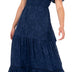 Lovedrobe Women's Maxi Dress Ladies Square Neckline Puff Sleeve Tiered Hem Floral Chiffon Shirred A-line Tie Back Milkmaid, Navy Blue 10