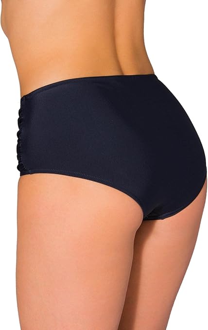 Aquarti Women's Mid Rise Bikini Bottoms with Side Shirring, Black, 10