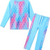 ZNYUNE Girls' Two-Piece Swimsuit, Fabric Print, Children's Swimwear, Long Sleeves + Trousers, Swimsuit, Mermaid Blue, 11-12 Years