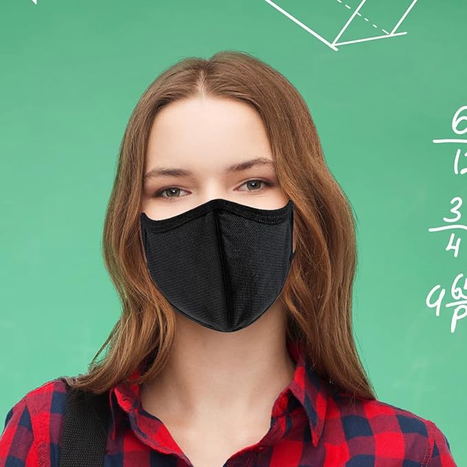 6 Pack Black Cotton Face Masks,Face Masks Washable,Reusable Face Mask,Face Covering,3-Layers Breathable Cloth Face Masks With Adjustable Ear Loops For Women Man (Meduim)