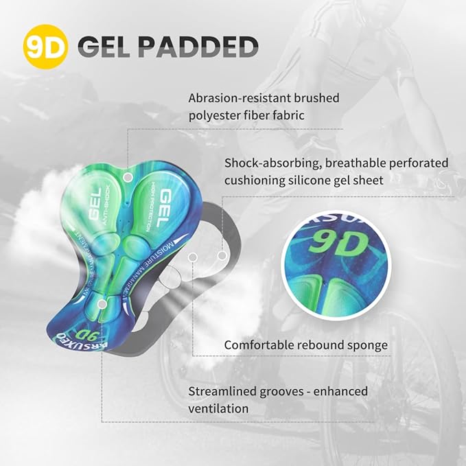Sillictor Padded Cycling Shorts Men 9D Gel Cycle Shorts Mens Mountain Bike Shorts for Men Mesh Quick Dry Motorcycle Biking Cycling Undershorts Breathable Bicycle Underwear Liner 001F Turquoise 2XL