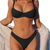 ZAFUL Underwire High Leg Ribbed Bikini Swimsuit Two Pieces Set Black, M