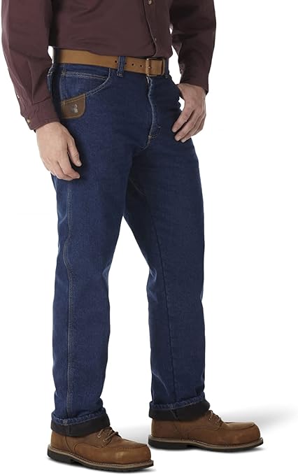 Wrangler Riggs Workwear Men's Riggs Workwear Fleece Lined Relaxed Fit Jean Work Utility Pants, Night Brown/Black, 35W x 32L