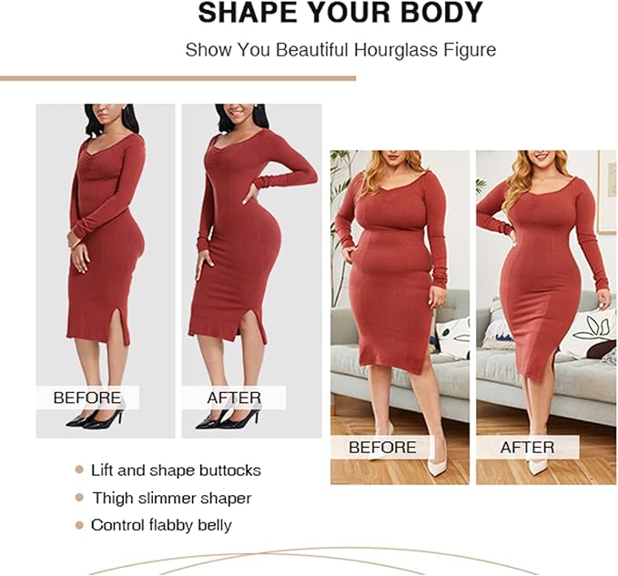FeelinGirl Shapewear Tummy Control Body Shaper for Women Fajas Full Body Shaper with Zipper Plus size, Black, 5XL