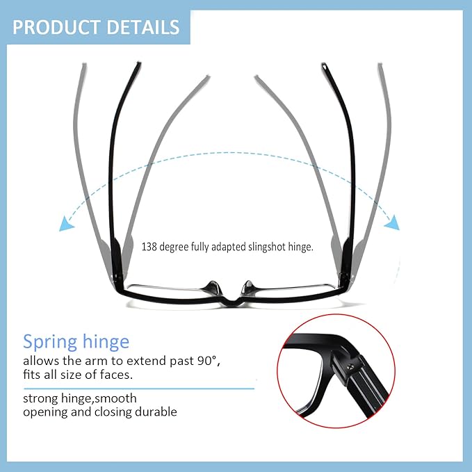 Kerecsen 6 Pack Fashion Reading Glasses for Women Men Blue Light Blocking Anti UV Readers with Spring Hinge, 2.5X