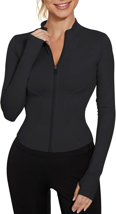 IECCP Gym Tops for Women Long Sleeve Running T-Shirt Half Zip Sports Fitness Jacket Workout Yoga Tee Shirts with Thumb Holes Black L