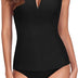 WOWENY Women's Sleeveless Rash Guard Tankini with 1/4 Zip, BL, L