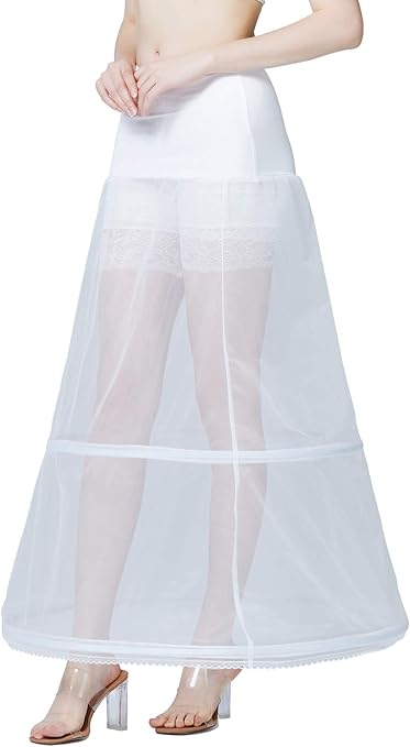 BEAUTELICATE Women's Petticoat Crinoline Underskirt Long A-line Vintage for Wedding Bridal Evening Dress Cosplay Costume(White - 2 Hoops, (12-14)