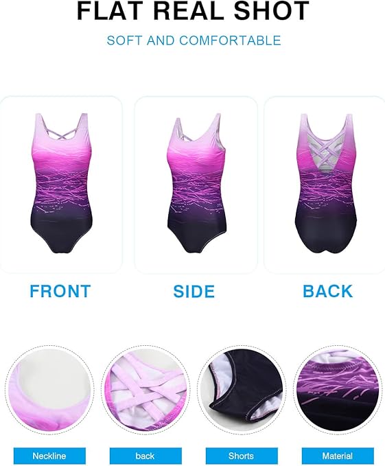 Aleumdr Ladies Sleeveless Gradient Colorblock Print Soft Cup Padded Plus Size Swimming Suits One Piece Swimwear for Women Purple Large