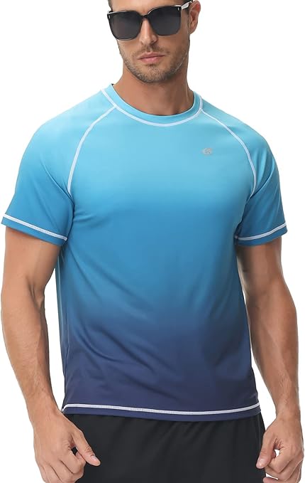 YuKaiChen Men's UPF 50+ Rash Guards Short Sleeve Swim Shirts Quick Drying Sun Protection Rash Vest Gradient Blue M