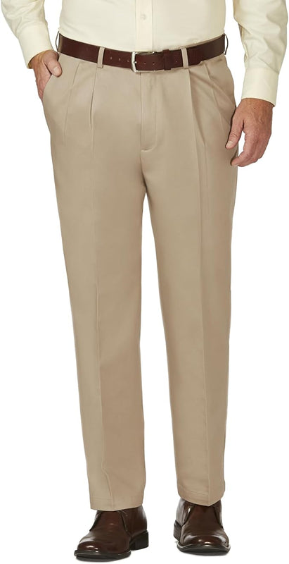 Haggar Men's Work to Weekend Classic Fit Pleat Regular and Big and Tall Sizes, Khaki, 34W / 34L