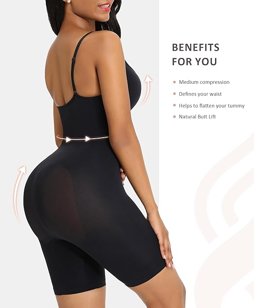 FeelinGirl Butt Lifter Bodysuit Full Body Shaper Tummy Control Shapewear Seamless Bodysuit for Women Shapewear Full Body Shaper Adjustable Shoulder Straps XL/XXL Black