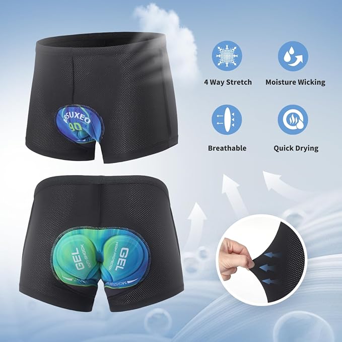 Sillictor Padded Cycling Shorts Men 9D Gel Cycle Shorts Mens Mountain Bike Shorts for Men Mesh Quick Dry Motorcycle Biking Cycling Undershorts Breathable Bicycle Underwear Liner 001F Turquoise 2XL