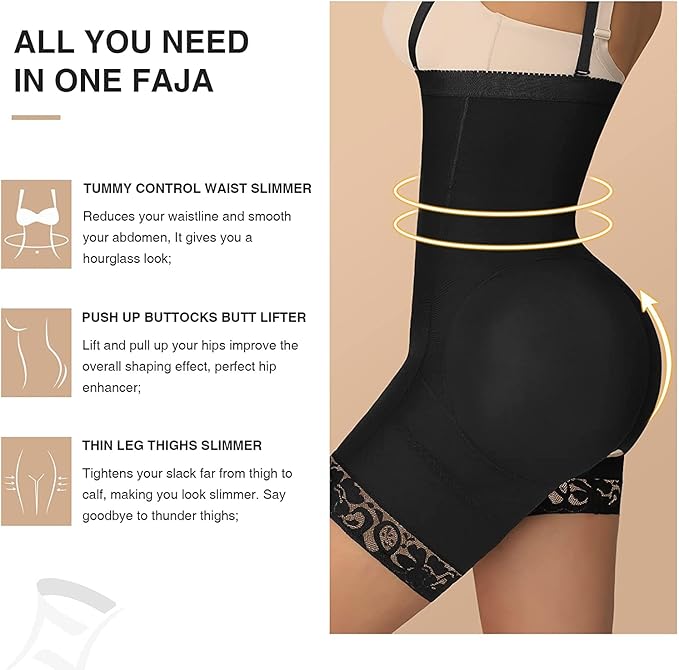 FeelinGirl Shapewear Tummy Control Body Shaper for Women Fajas Full Body Shaper with Zipper Plus size, Black, 5XL
