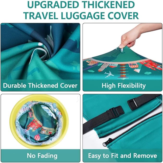 flintronic Travel Luggage Cover Elastic, Luggage Cover, Suitcase Cover, 22-25 Inch Suitcase Protective Cover, with Luggage Tag*1 (M, Green-Plane)