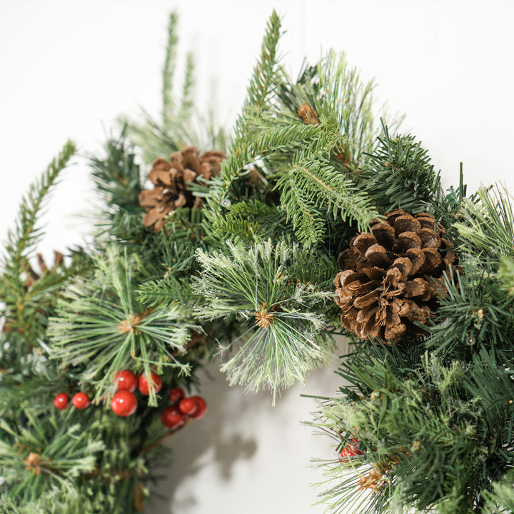 60cm Cone & Berry Christmas Wreath with LED Lights