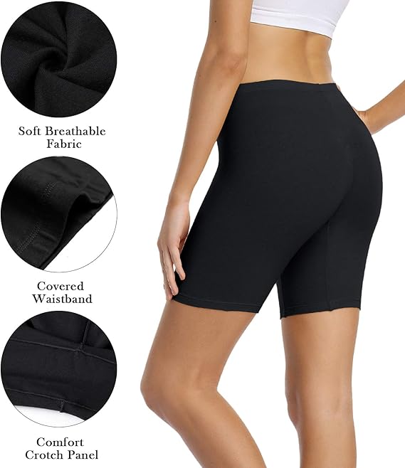 wirarpa Ladies Anti Chafing Shorts Womens Boxers Underwear Cotton Cycling Shorts Leggings for Under Dresses 4 Pack Black, Size L