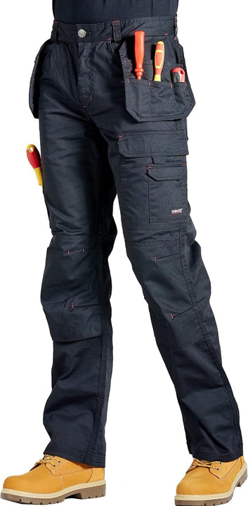 Proluxe Endurance Multi Pocket Cargo Combat Tradesman Trouser with Knee Pad Pockets and Reinforced Seams, Black, 30